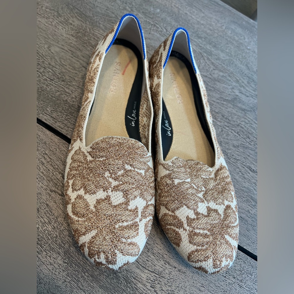 ROTHYS The Lounge Loafer Women 11 Gold  Chantilly Metallic Jacquard Slip On Flat - Picture 2 of 9